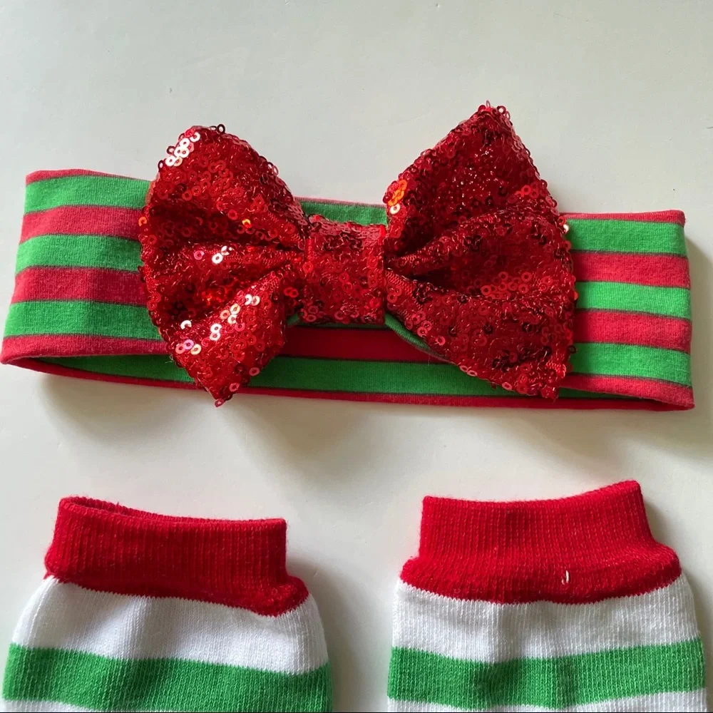 Christmas Holiday headband and leg warmer Bundle